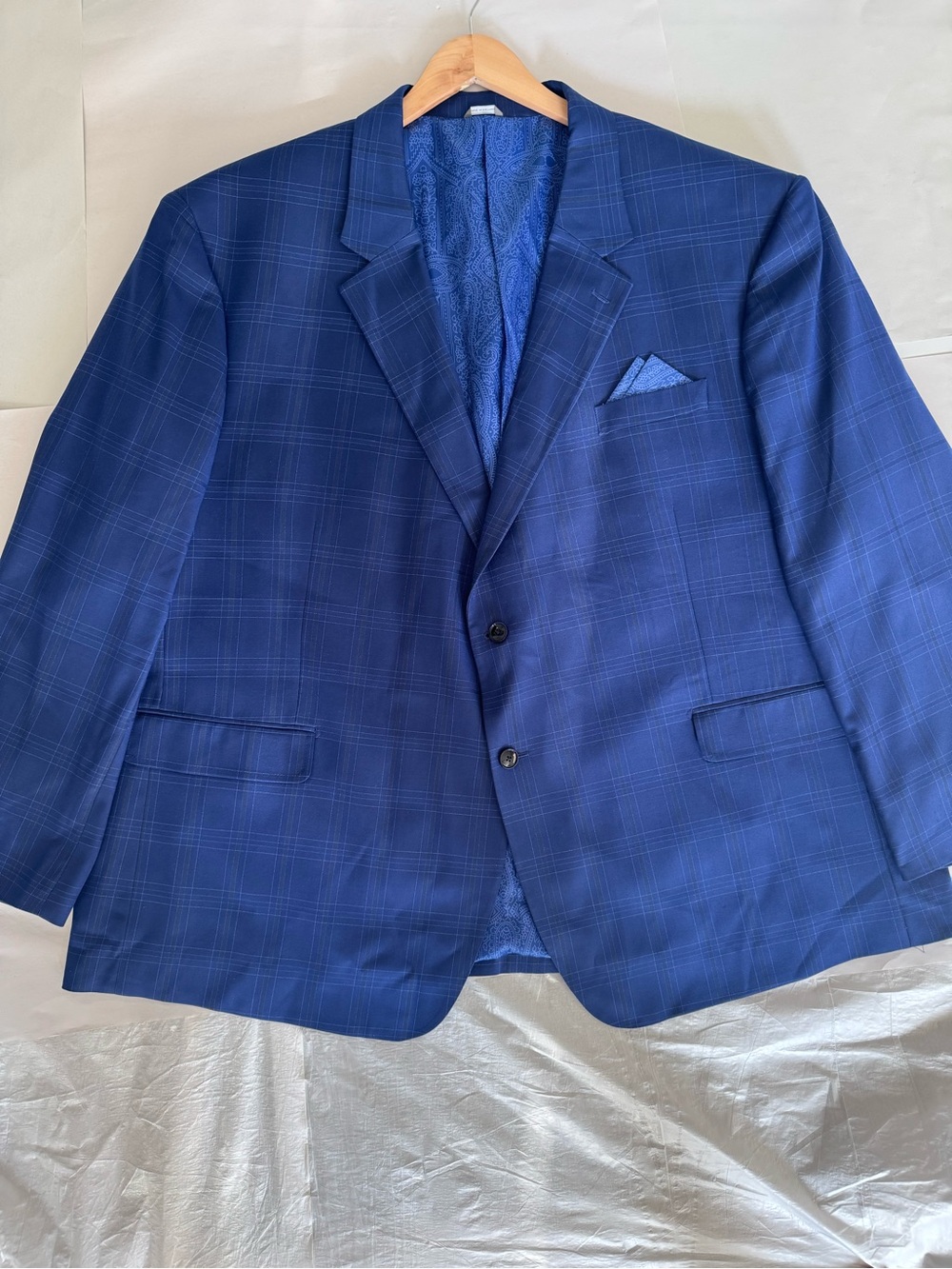 Oak Hill Blue Plaid Windowpane Sports Coat Jacket 2 Button 4XL Tall 58L/60L